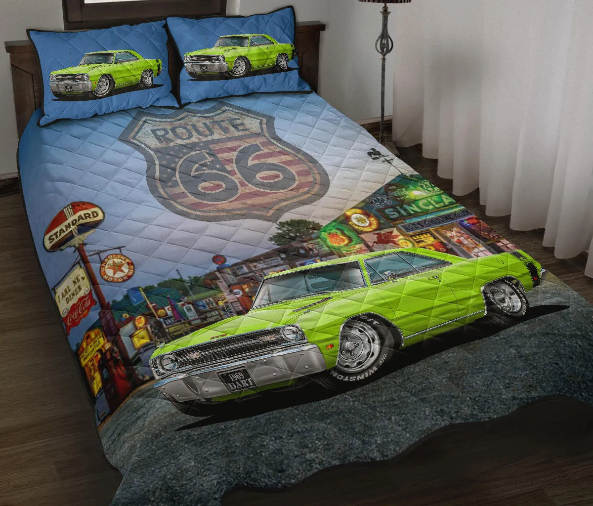 1969 Dodge Dart Lime Green Route 66 Quilt Set