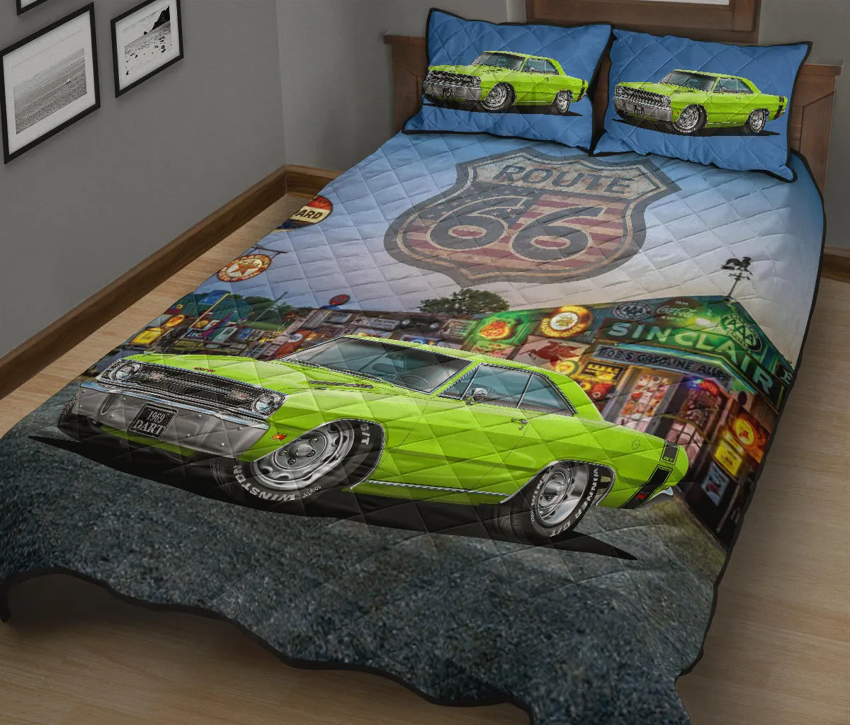 1969 Dodge Dart Lime Green Route 66 Quilt Set