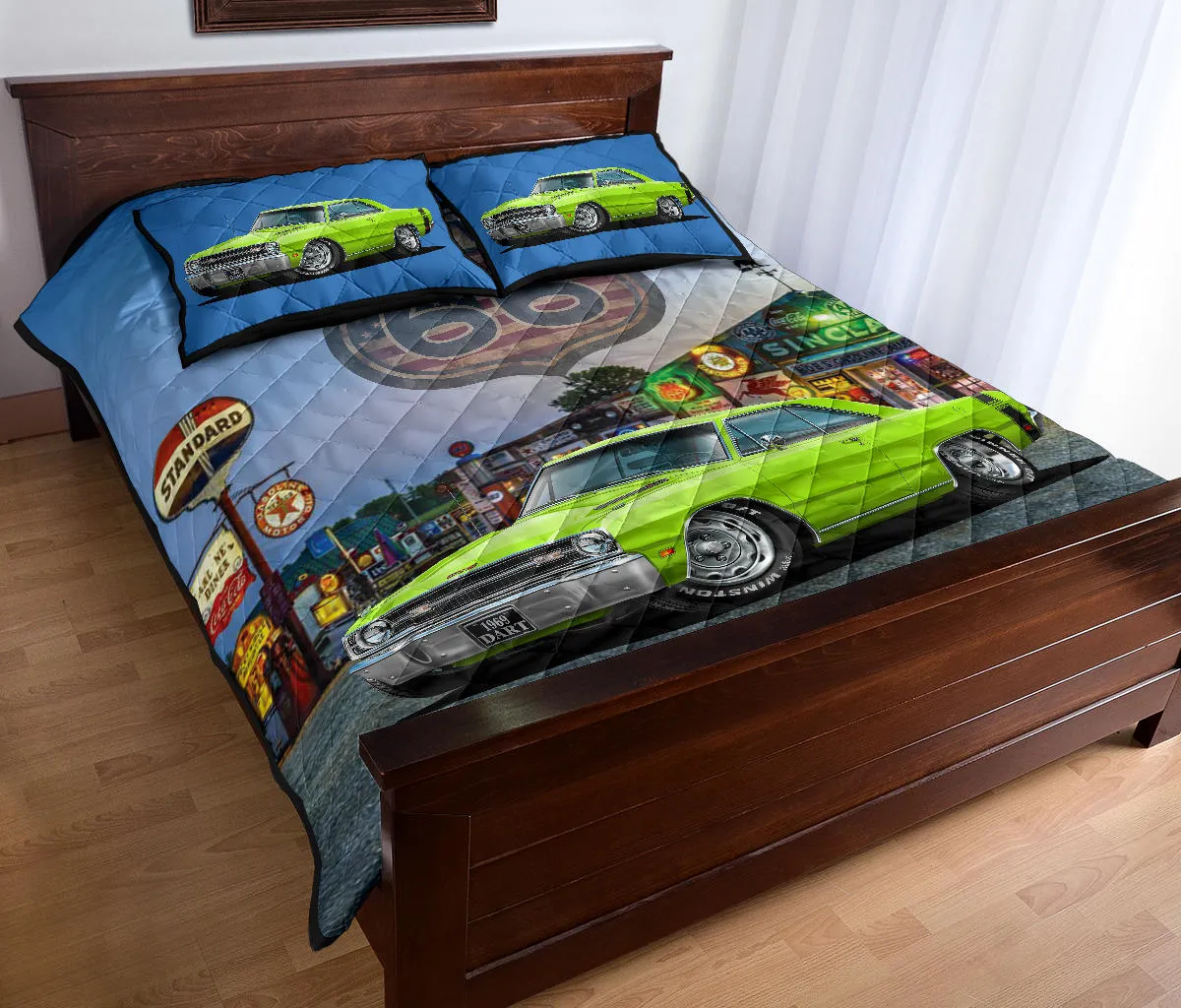 1969 Dodge Dart Lime Green Route 66 Quilt Set