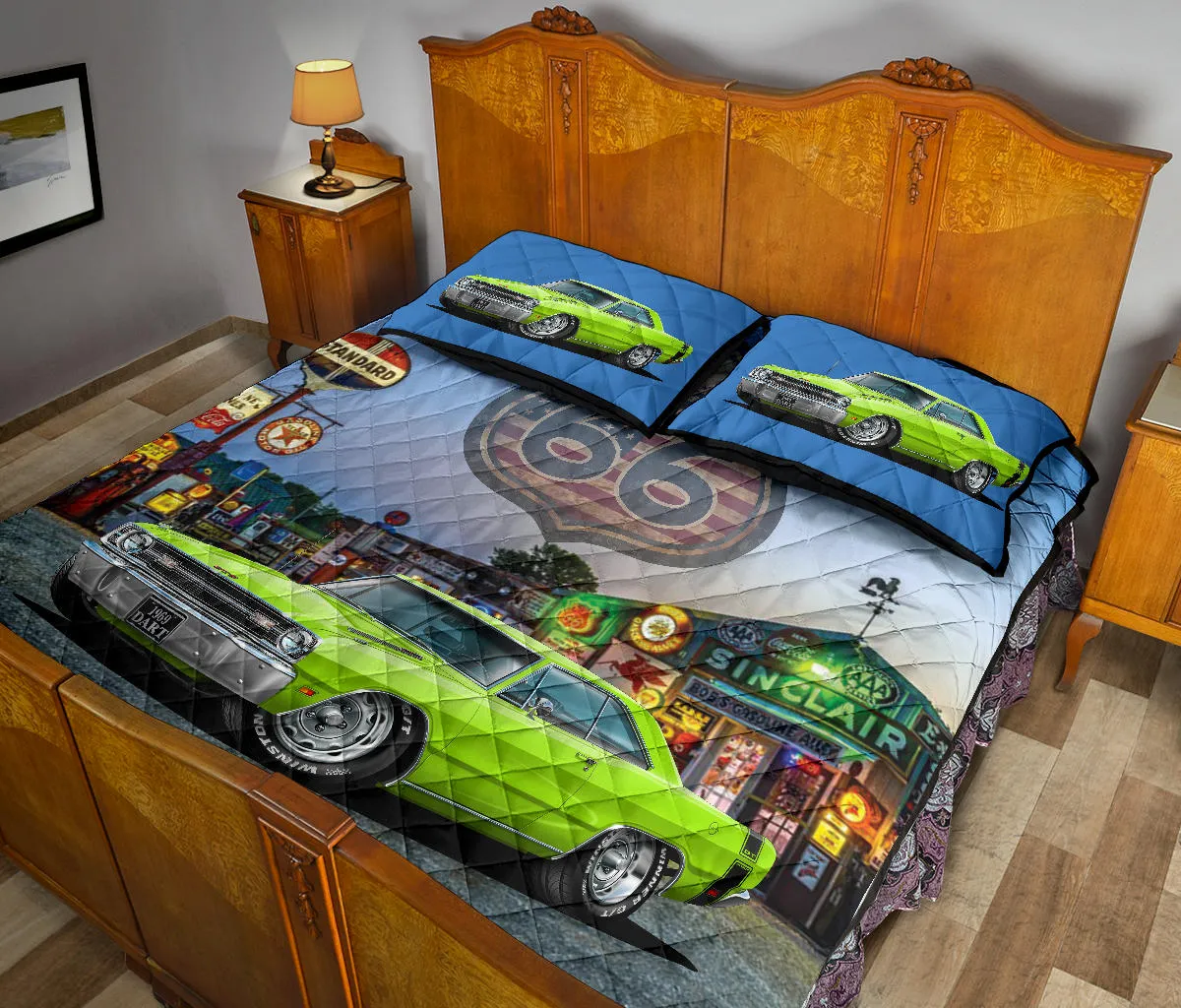 1969 Dodge Dart Lime Green Route 66 Quilt Set