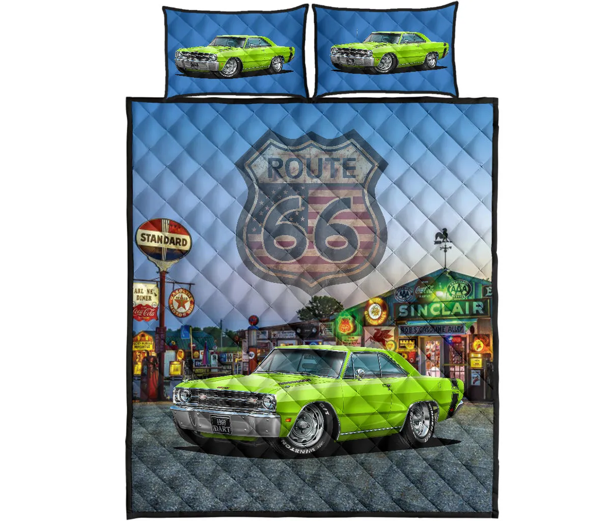 1969 Dodge Dart Lime Green Route 66 Quilt Set