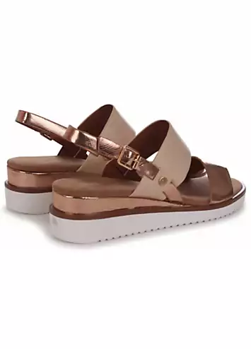 Adriana White & Rose Gold Wedged Sandals by Linzi | Look Again