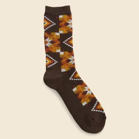 American Quilt Crew Sock - Dark Brown