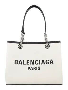 BALENCIAGA Chic Duty-Free Canvas & Leather Tote - 28x35x13.5 cm