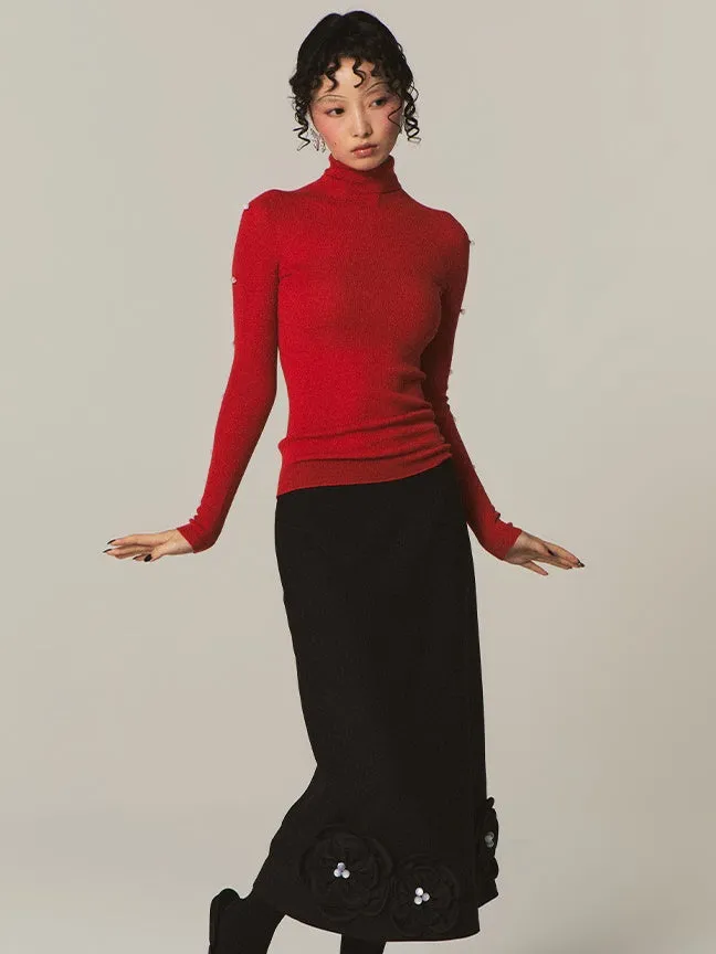 Beaded Turtleneck Knitted Top