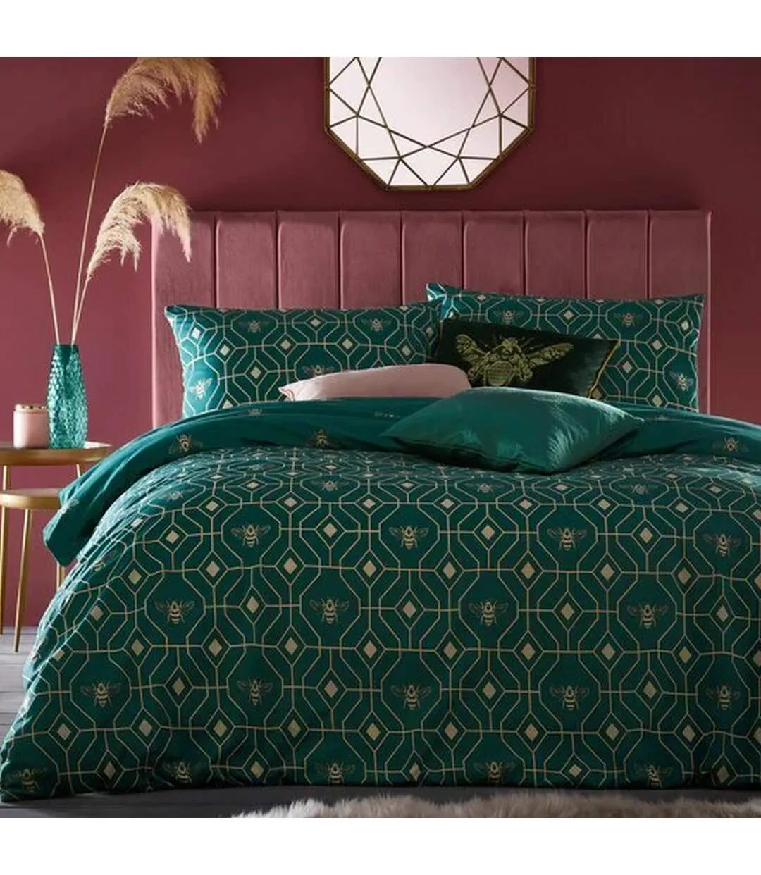 Bee deco geometric duvet cover set emerald green Furn