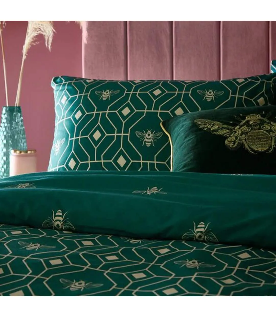 Bee deco geometric duvet cover set emerald green Furn