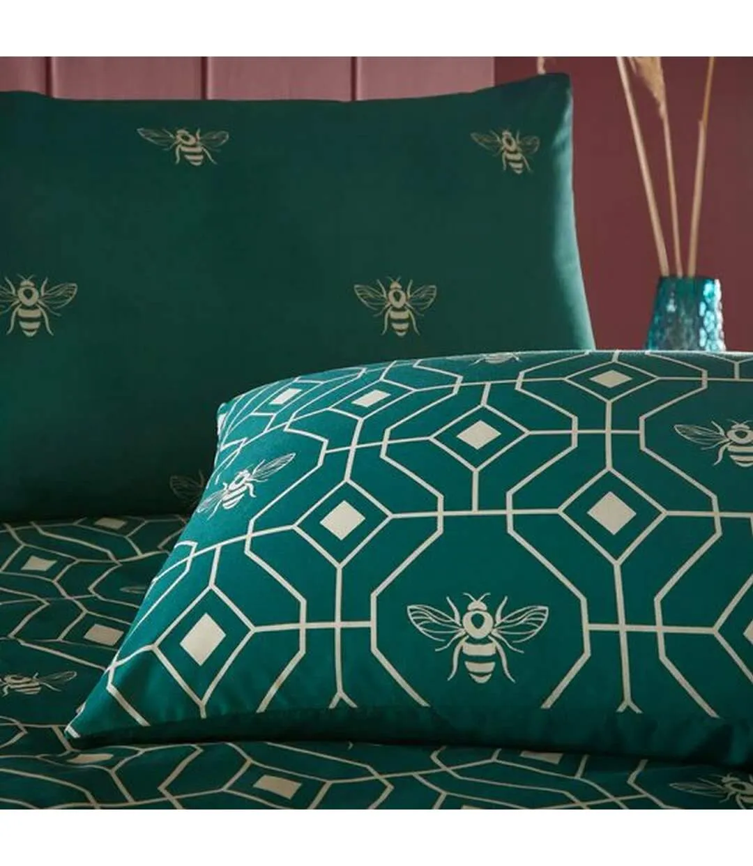 Bee deco geometric duvet cover set emerald green Furn