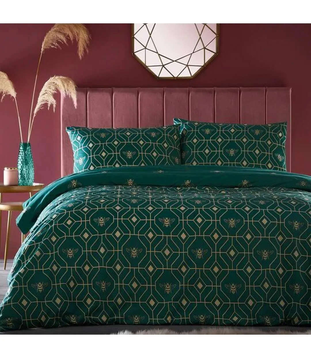 Bee deco geometric duvet cover set emerald green Furn