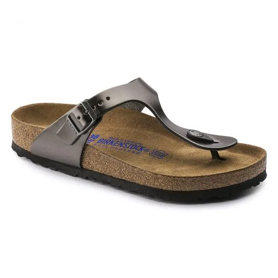 Birkenstock Unisex Gizeh Soft Footbed Metallic Anthracite Sandals - Regular Fit