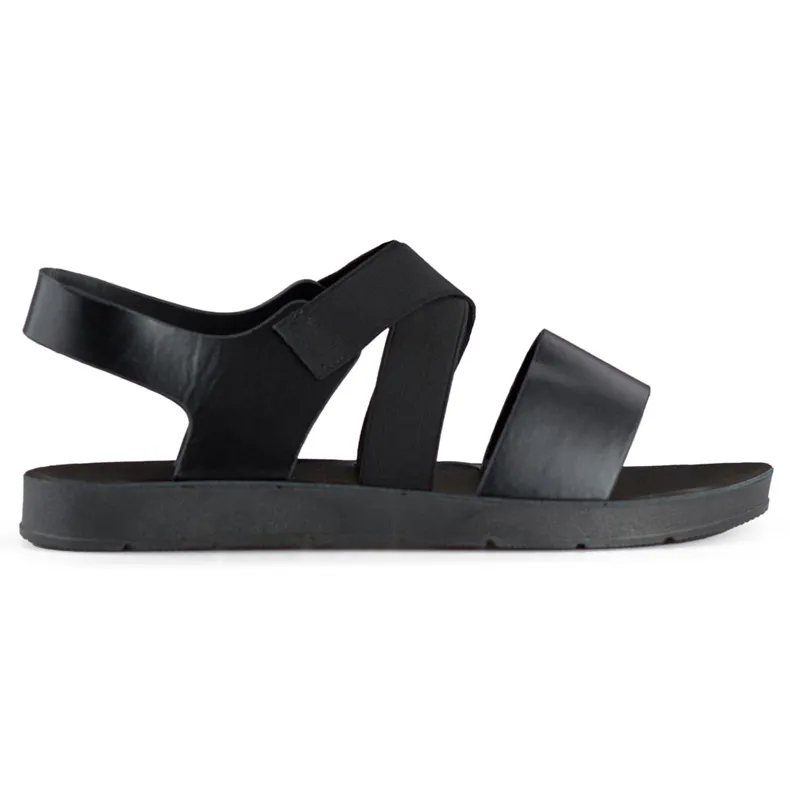 Black elastic sandals with a fitted upper and elastic band