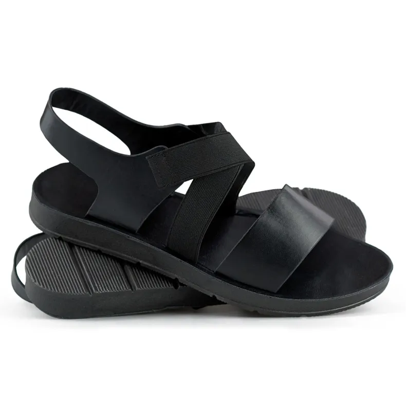 Black elastic sandals with a fitted upper and elastic band