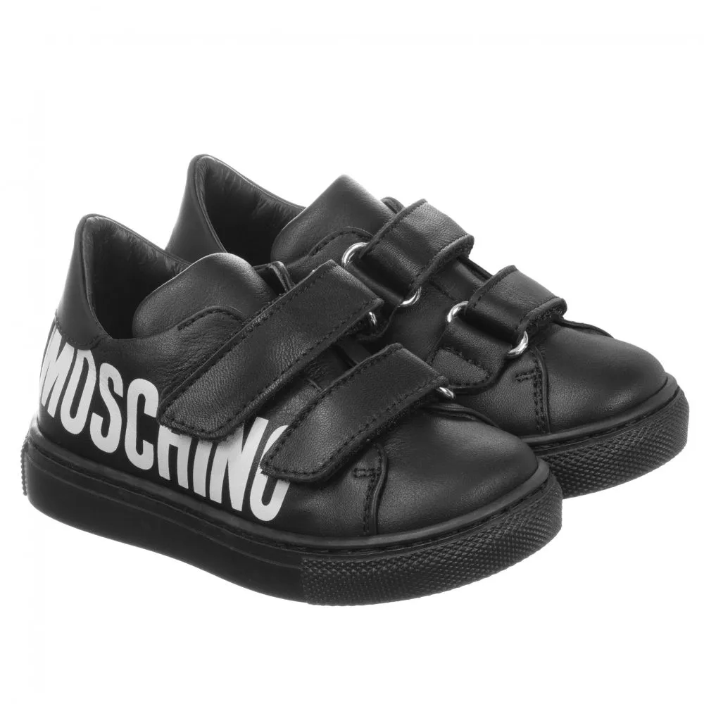 Black Leather Logo Trainers