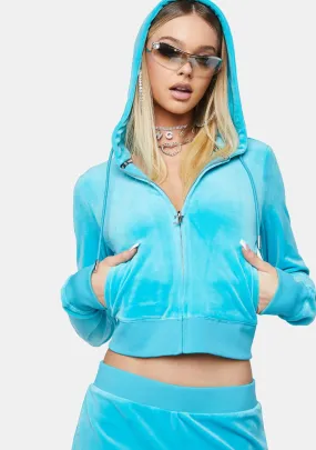 Blue OG Big Bling Velour Hoodie-