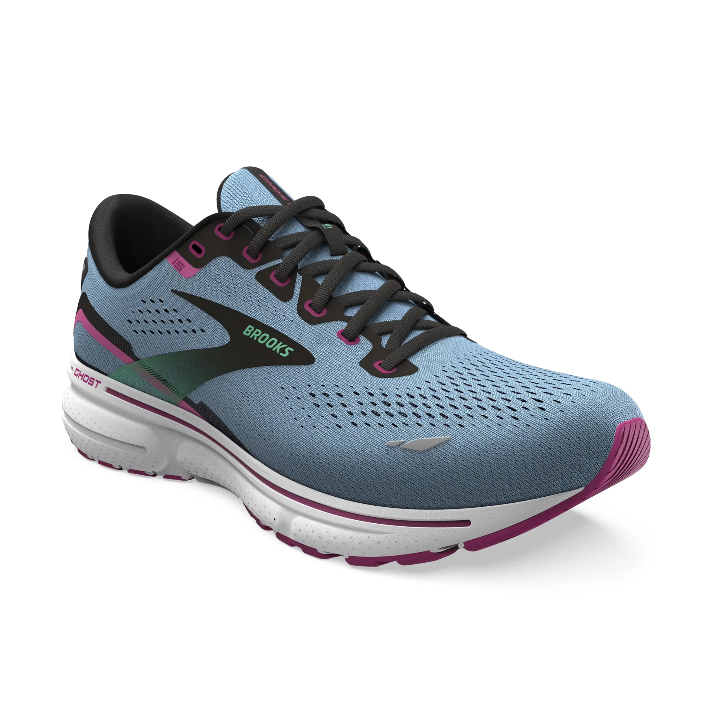 Brooks Women's Ghost 15 Running Shoes Blue Bell / Black / Pink