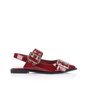 Clea Slingback Buckle Flats - Wine Patent