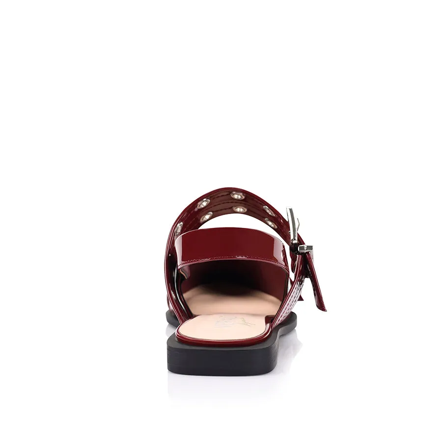 Clea Slingback Buckle Flats - Wine Patent