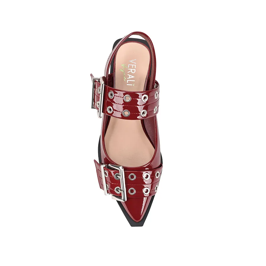 Clea Slingback Buckle Flats - Wine Patent