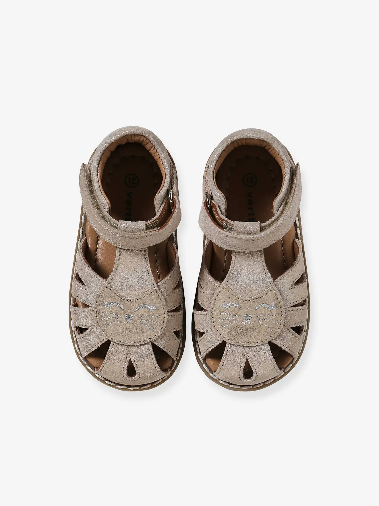 Closed Leather Sandals with Hook-&-Loop Strap for Babies - gold