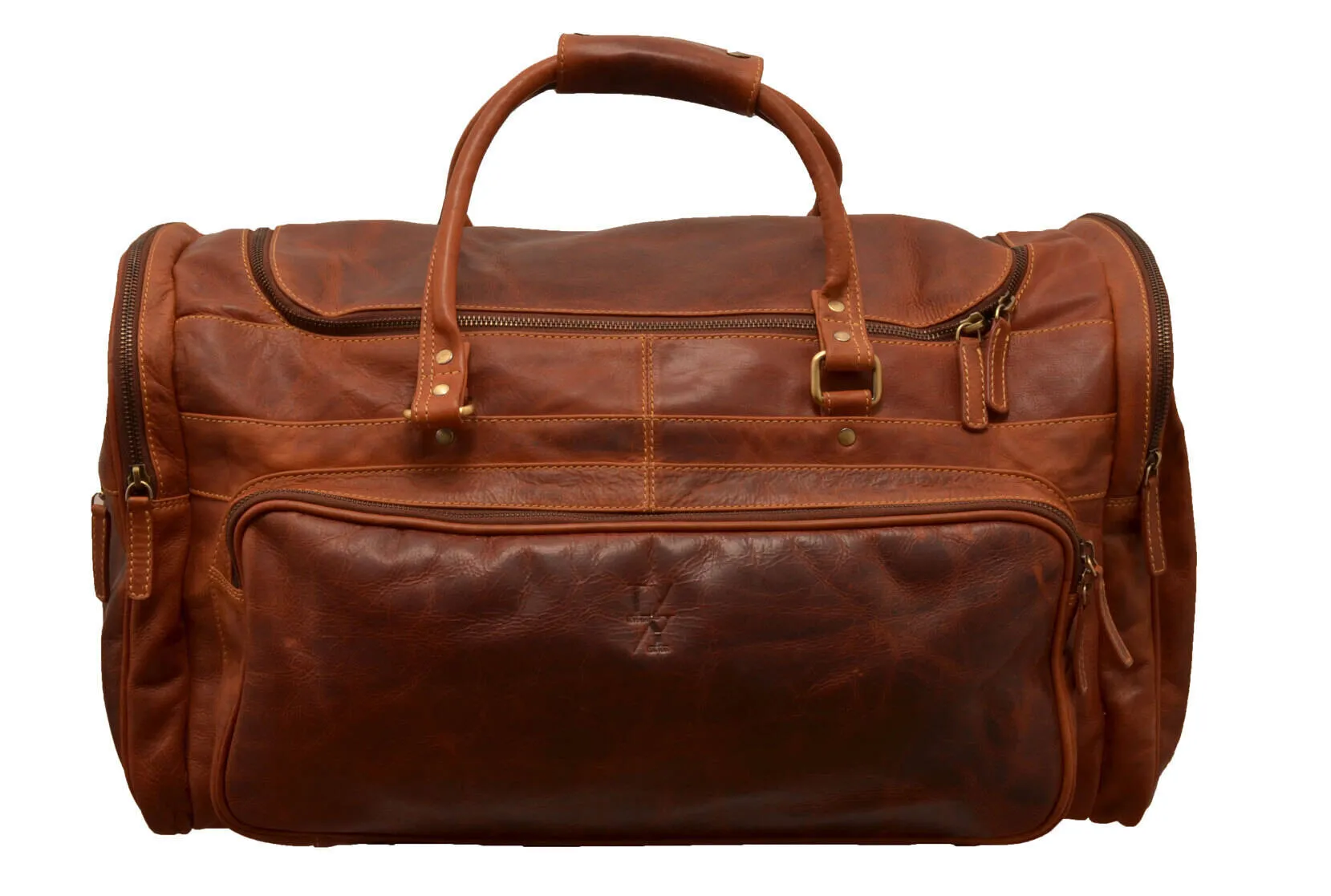 Cognac cowhide leather travel bag mb-194-r