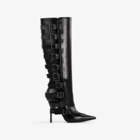 COURTNEY BOOT 120 mm Black nappa knee boot with buckles