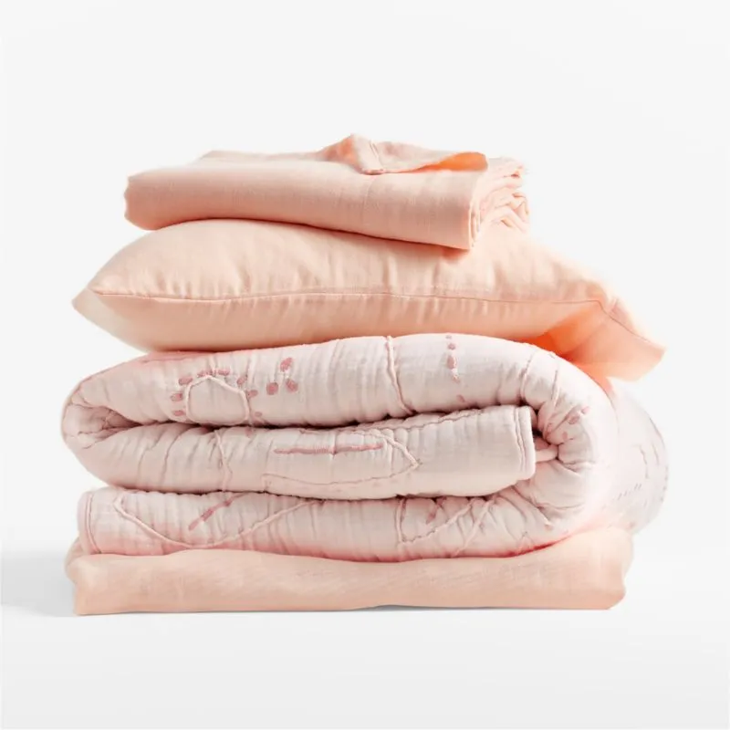 Crate&Barrel Supersoft Elegant Pink Organic Cotton Gauze Toddler Sheet Set