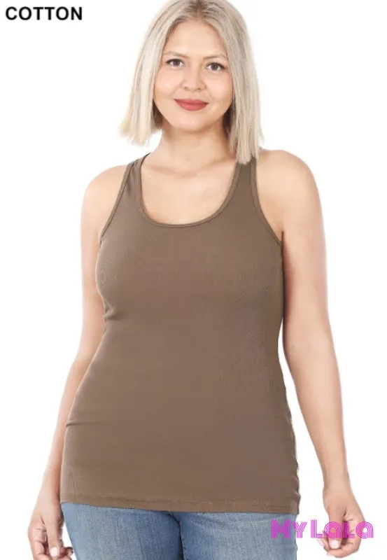 Curvy Racer Back Rib Tank (Mocha)