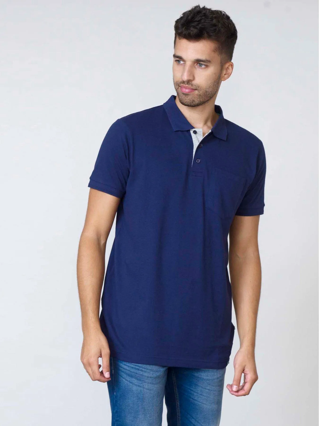 D555 Grant Pique Polo Shirt - Navy