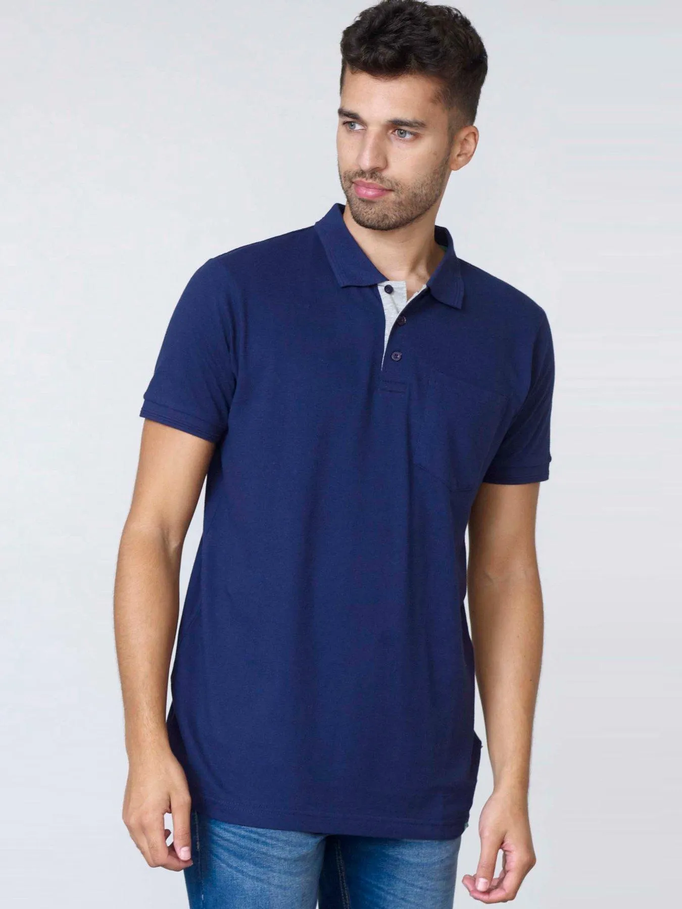 D555 Grant Pique Polo Shirt - Navy