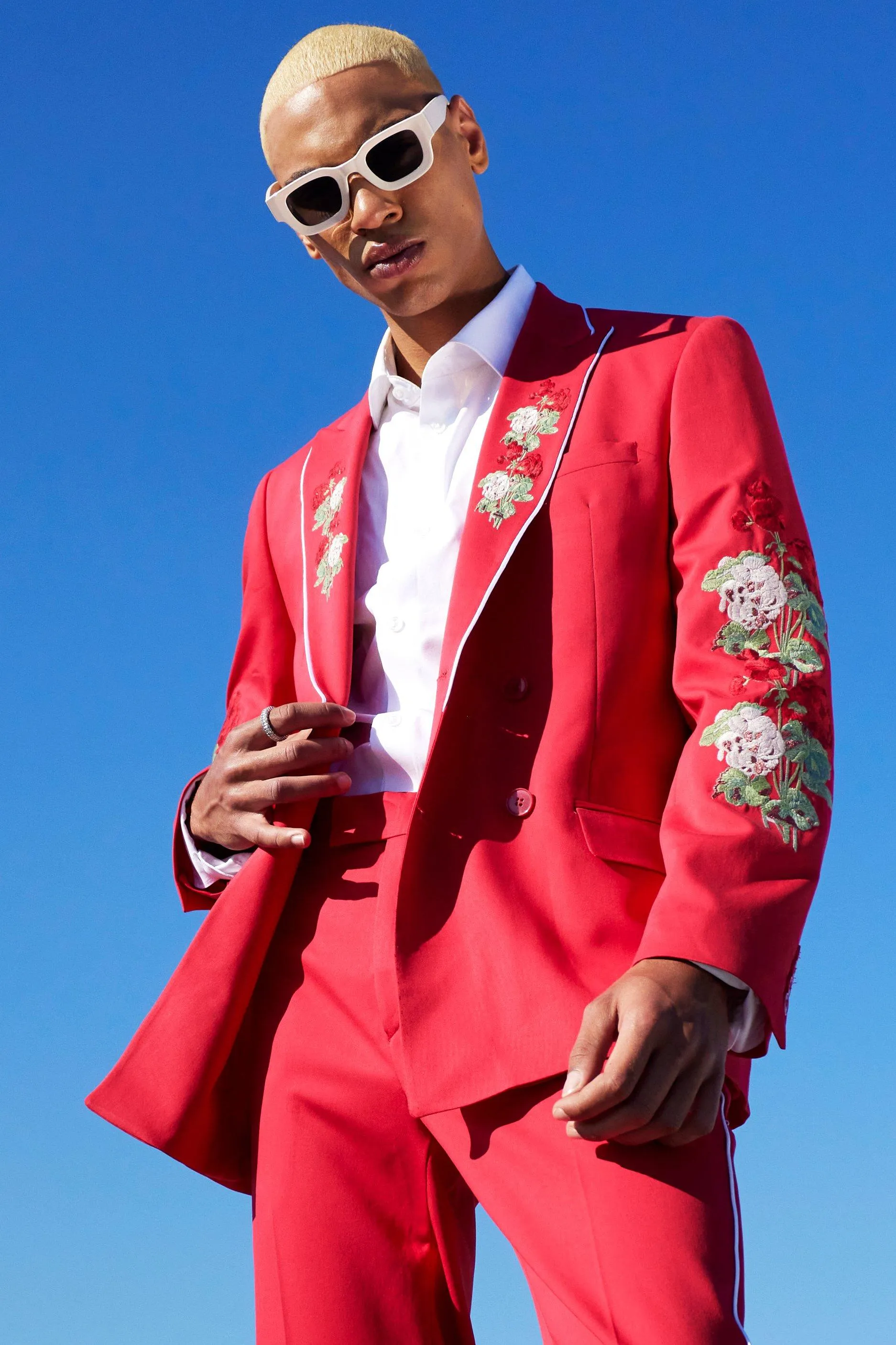 Double Breasted Skinny Floral Suit Jacket