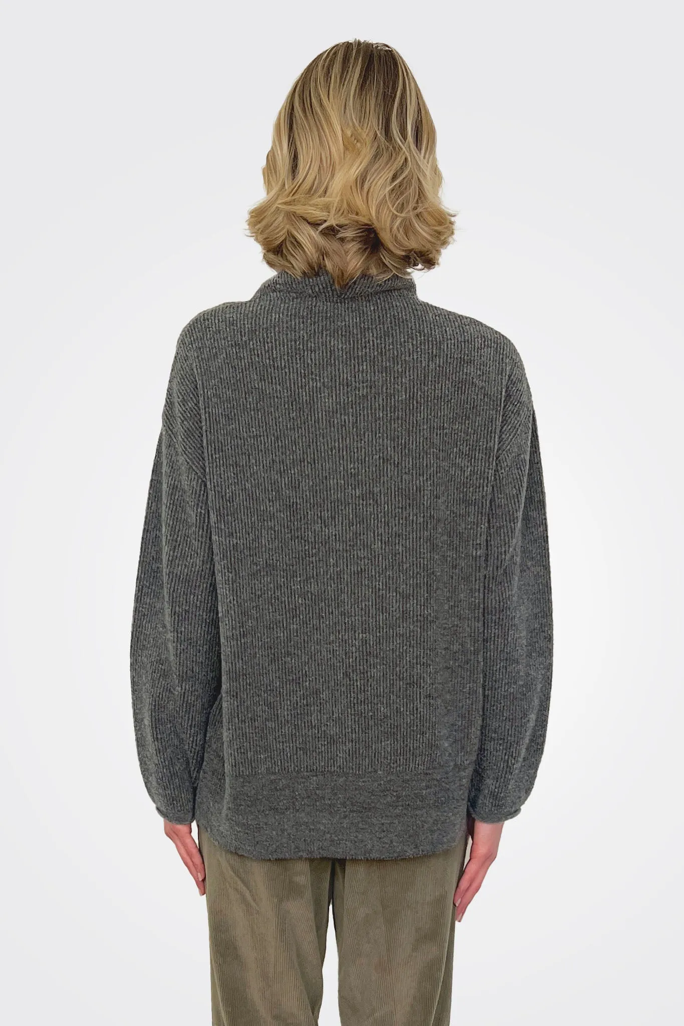 Fine Boucle Knit Turtleneck - Heather Grey