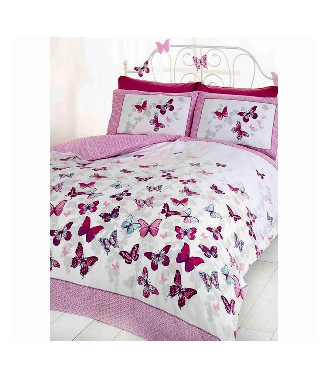 Flutter butterfly duvet cover set white/pink/grey Generic