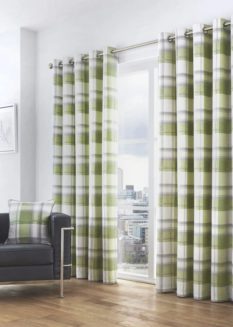 Fusion Balmoral Check Green Eyelet Curtains