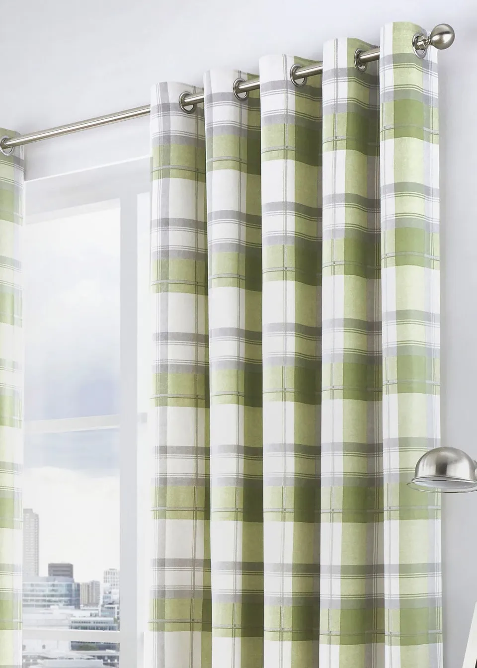 Fusion Balmoral Check Green Eyelet Curtains