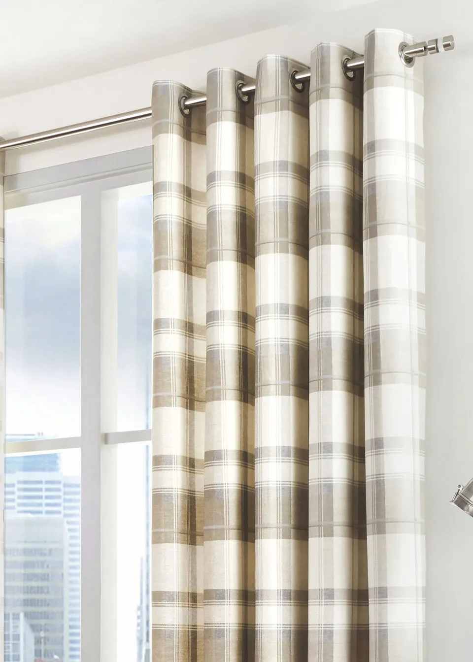 Fusion Balmoral Check Natural Eyelet Curtains