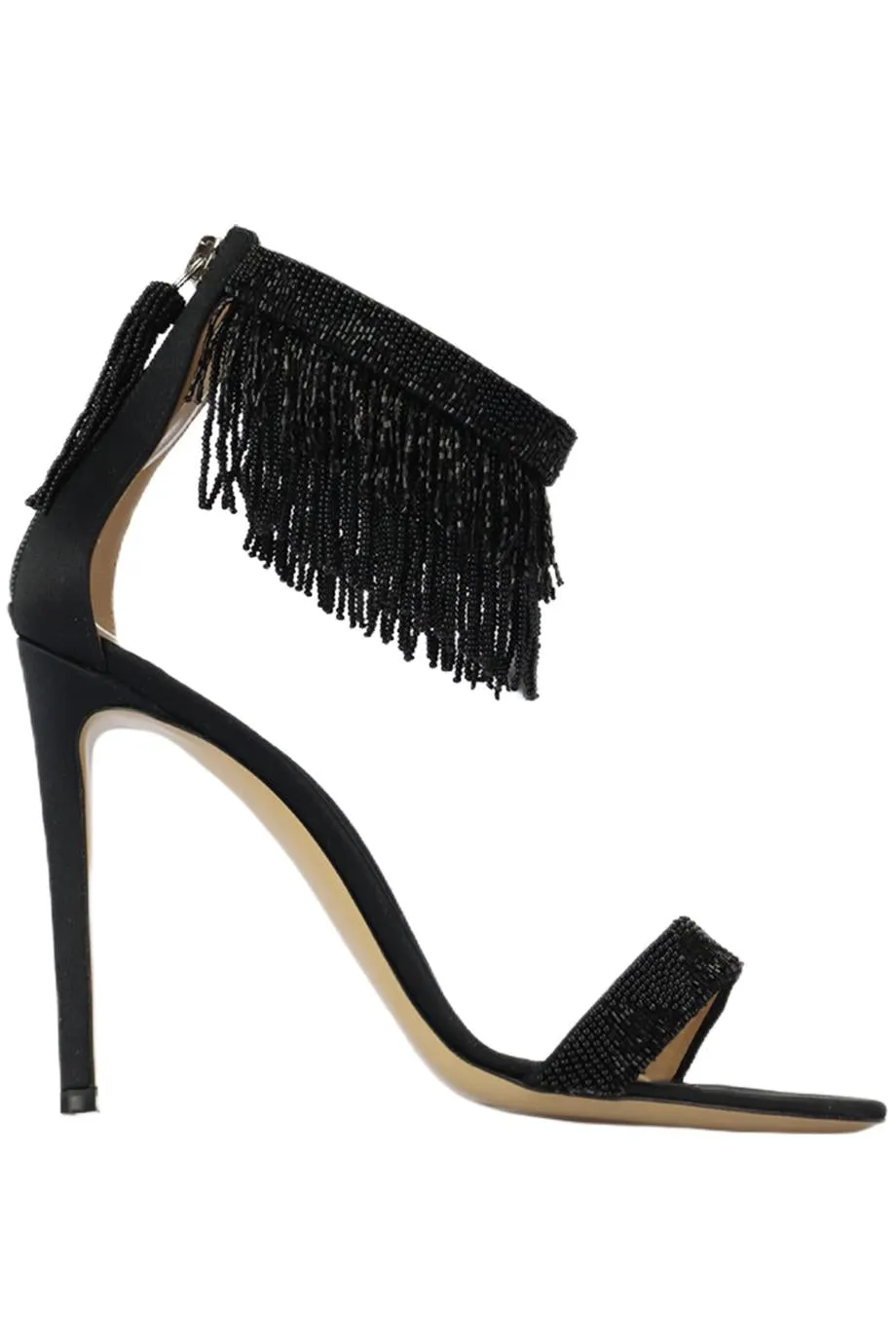 GIANVITO ROSSI FRINGED SATIN SANDALS EU 38 UK 5 US 8