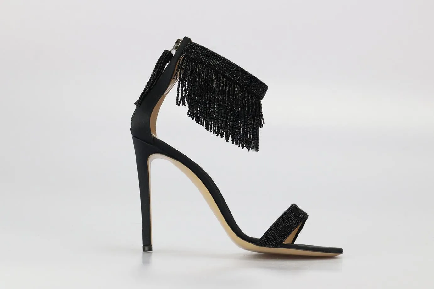 GIANVITO ROSSI FRINGED SATIN SANDALS EU 38 UK 5 US 8