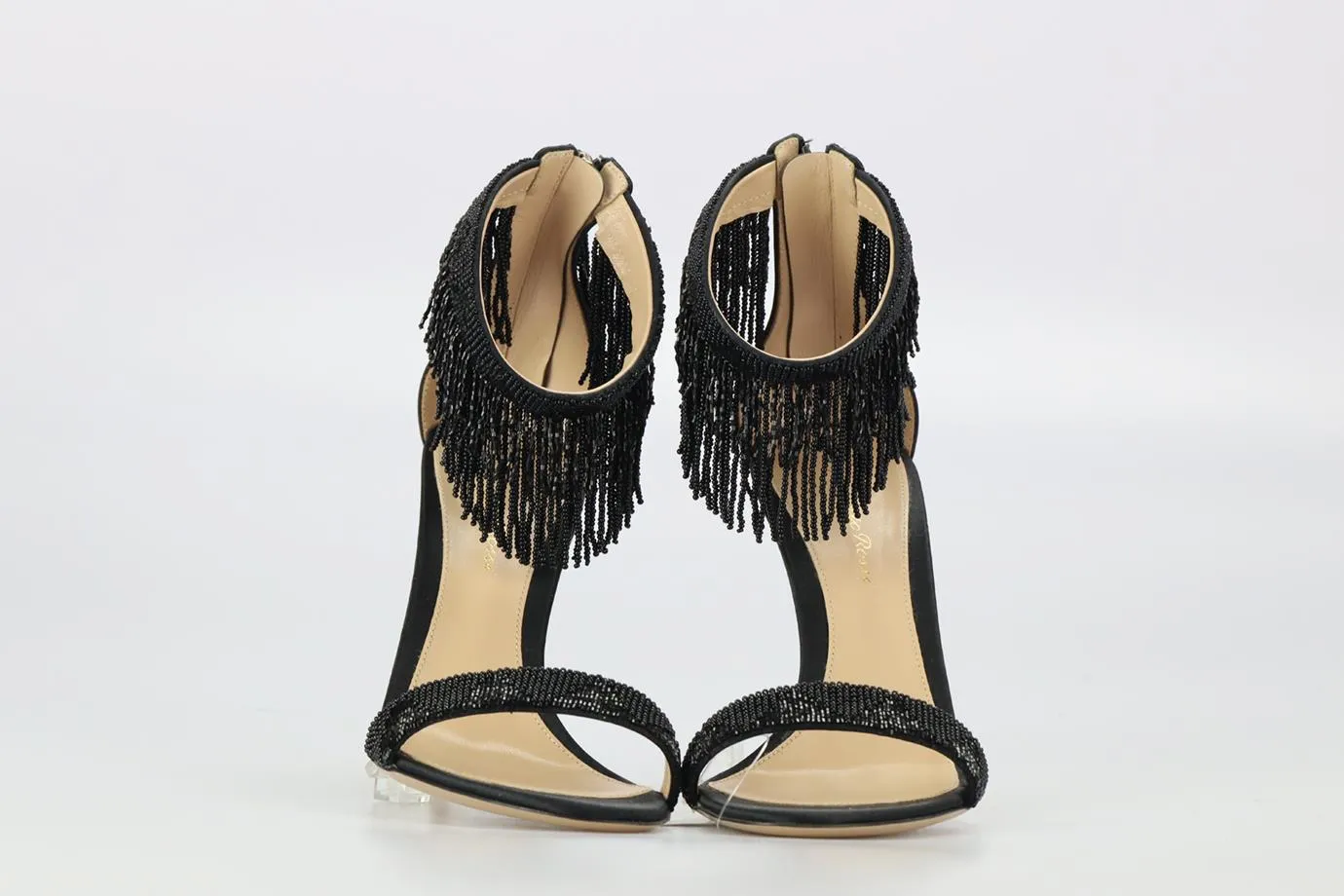 GIANVITO ROSSI FRINGED SATIN SANDALS EU 38 UK 5 US 8