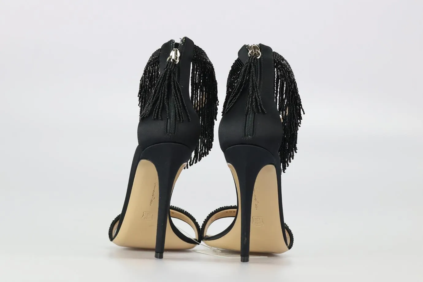 GIANVITO ROSSI FRINGED SATIN SANDALS EU 38 UK 5 US 8