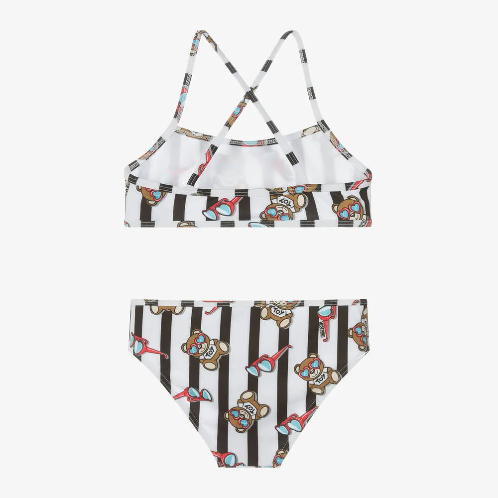 Girls Black & White Stripe Bear Bikini