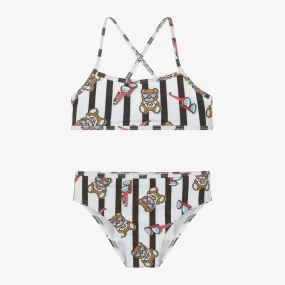 Girls Black & White Stripe Bear Bikini