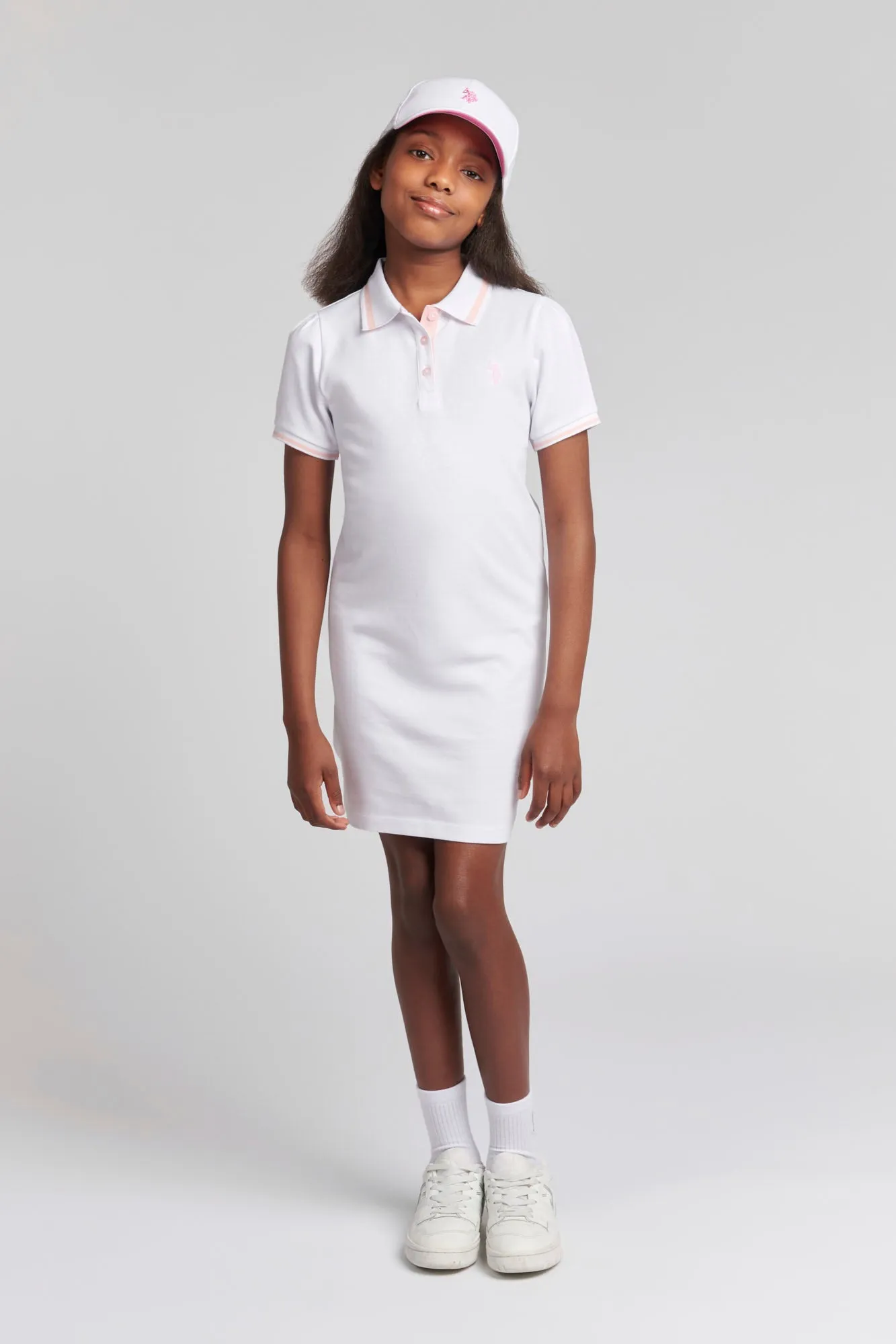 Girls Polo Dress in Bright White