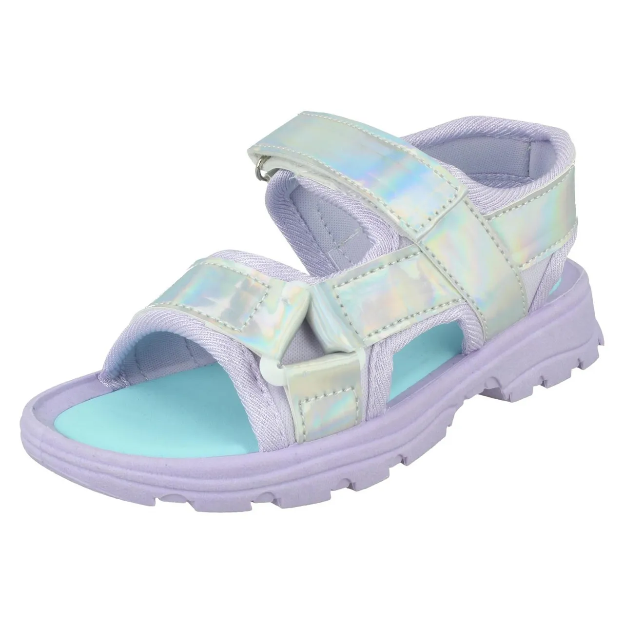 Girls Spot On Hook & Loop Strap Reflective Rainbow Sandals H0R369