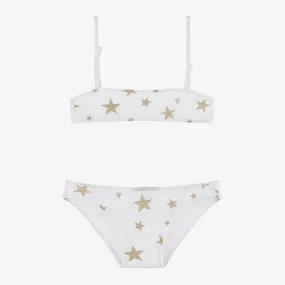 Girls White & Gold Glitter Star Bikini