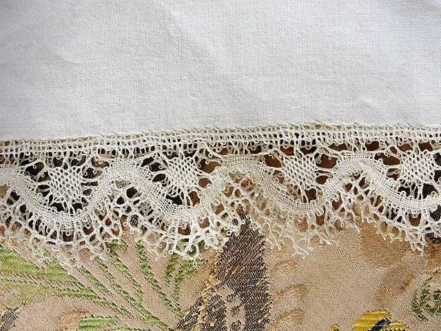 GORGEOUS Antique French Natural Linen Pillowcase With Bobbin Lace Trim Fine Vintage Linens