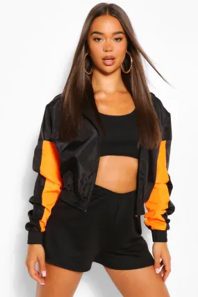 Hooded Paneled Crop Windbreaker