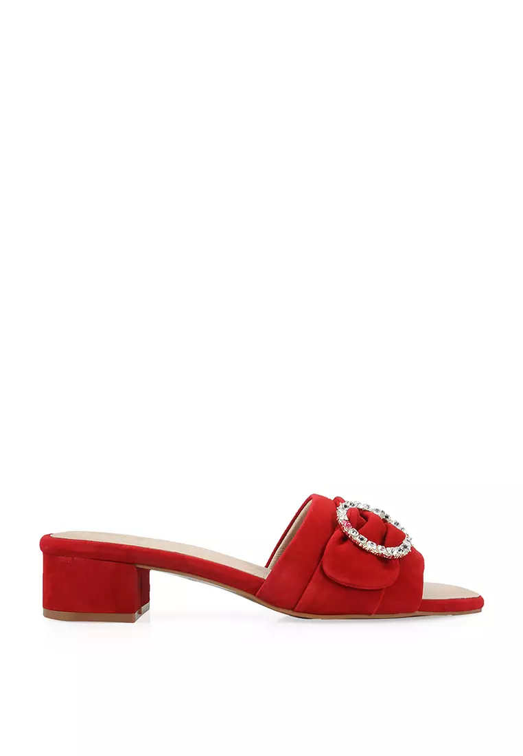 HOPE ROSA Hope Rosa Goddess Red Crystal Suede Slide Sandals