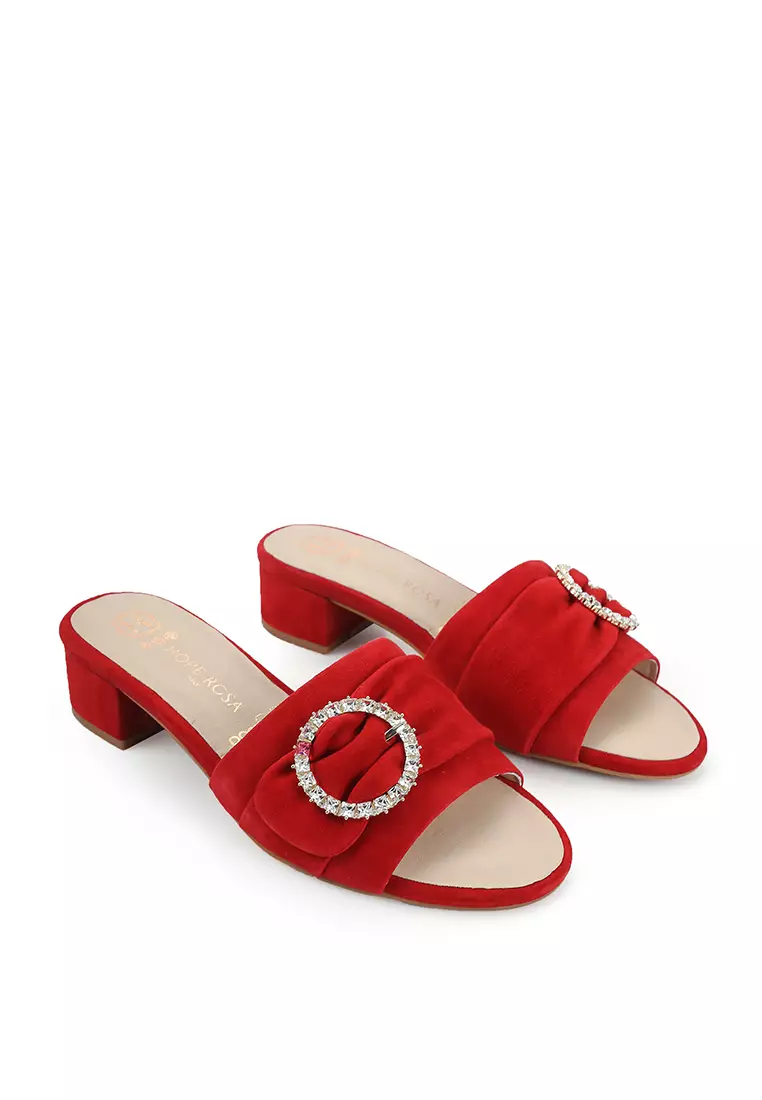 HOPE ROSA Hope Rosa Goddess Red Crystal Suede Slide Sandals