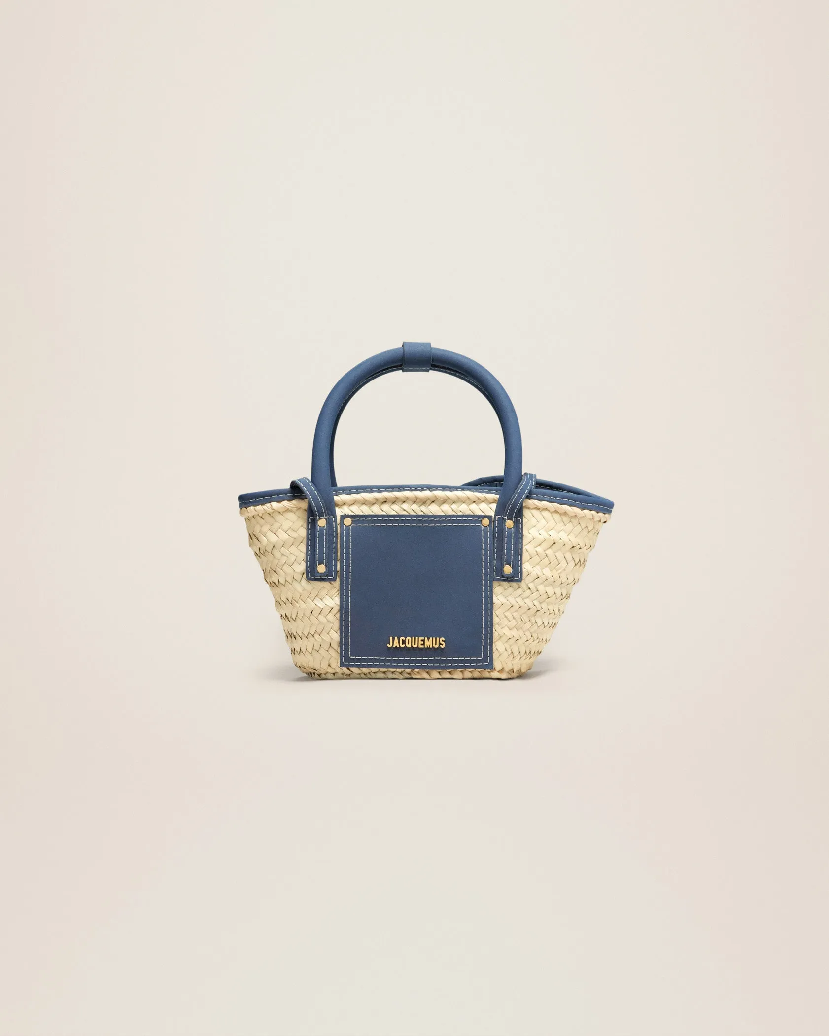 JACQUEMUS Navy & Beige Le Raphia 'Le Petit Panier Soli' Tote