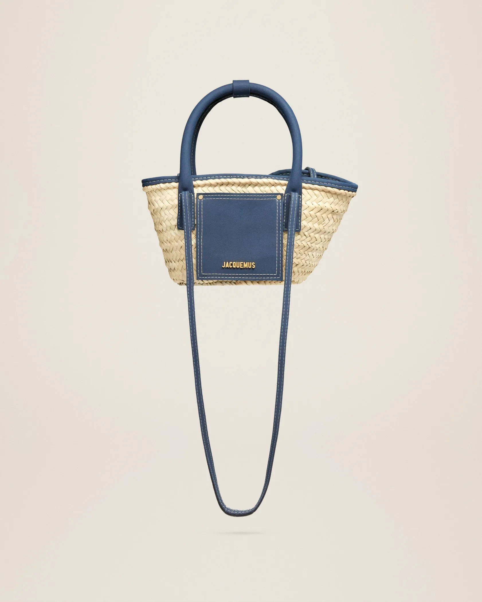 JACQUEMUS Navy & Beige Le Raphia 'Le Petit Panier Soli' Tote